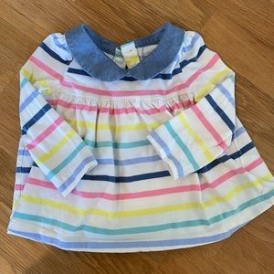 Baby girl striped top with chambray collar